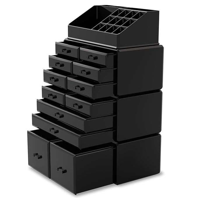 Readaeer Makeup Cosmetic Organizer Storage Drawers Display Boxes Case with 12 Drawers (Black)