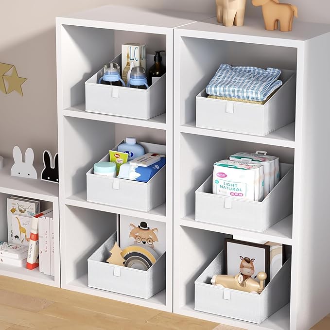 Closet Storage Bins 10 Pack, Fabric Storage Baskets for Shelves, White