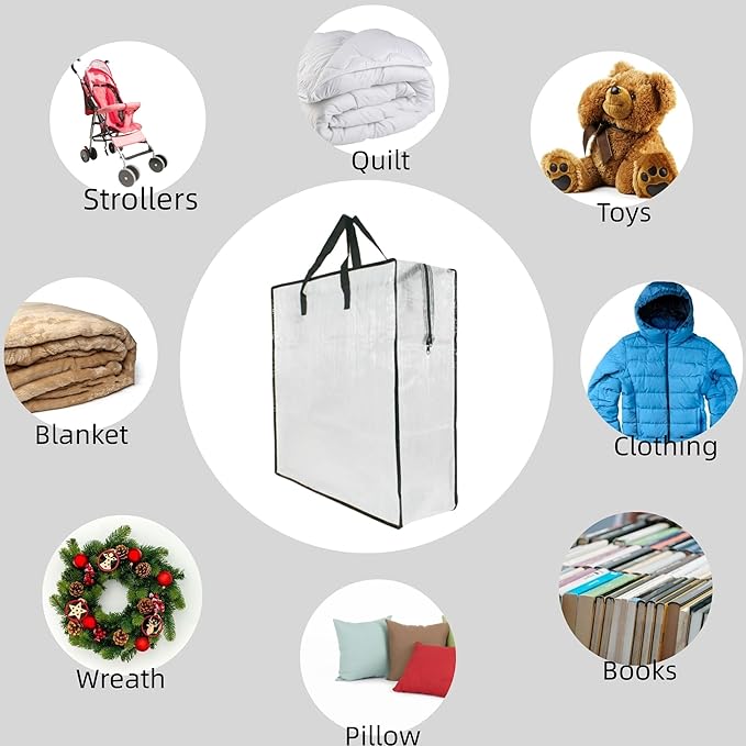 2 Pack Clear Storage Bags with Zipper and Handles