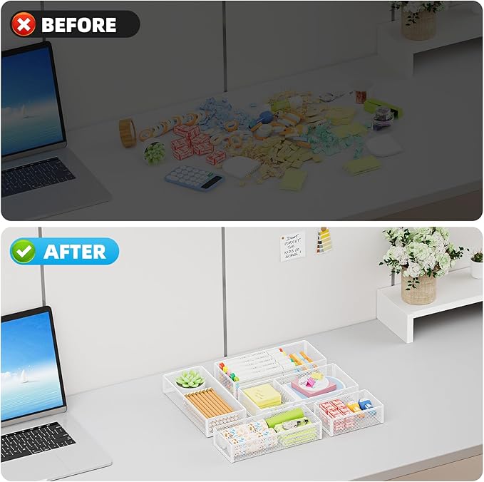 5 Pack Desk Drawer Organizer Set, White