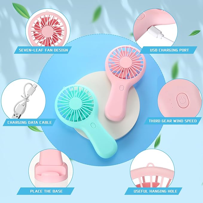 Woanger 36 Pack Mini Powerful Handheld Fan Bulk 3 Speed USB Rechargeable Small Desk Fan Summer Gift for Wedding Beach Outdoor Women Eyelash (Stylish 4 Colors)