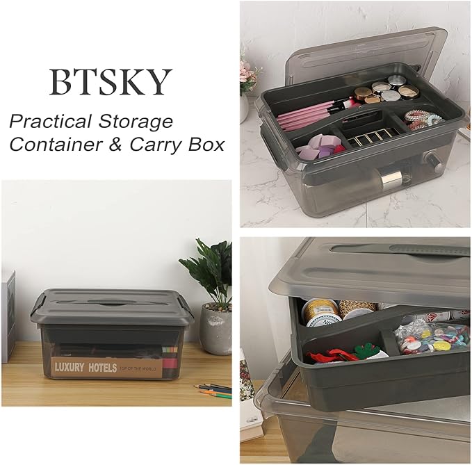 BTSKY Stack & Carry Box - Clear Storage Container (Multi-Purpose)