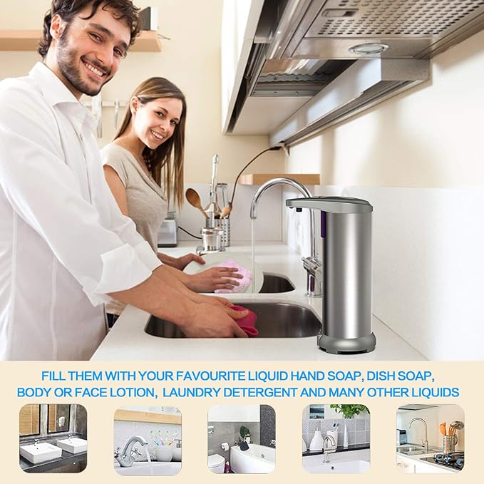 Infrared Automatic Soap Dispenser, Electric Soap Dispenser, Stainless Steel Touchless Auto Hand Soap Dispenser for Bathroom Kitchen Hotel Restaurant. 4 AAA Batteries (NOT Included).