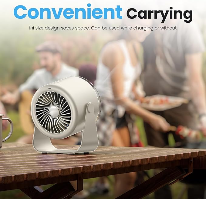 WSKEN Desk Fan with Battery Operated, Quiet Digital Display Portable Fan for Office, Bedroom, Kitchen, Home, Outdoor, 100 Speeds 115° Tilt Small Travel Camping Table Fan, White