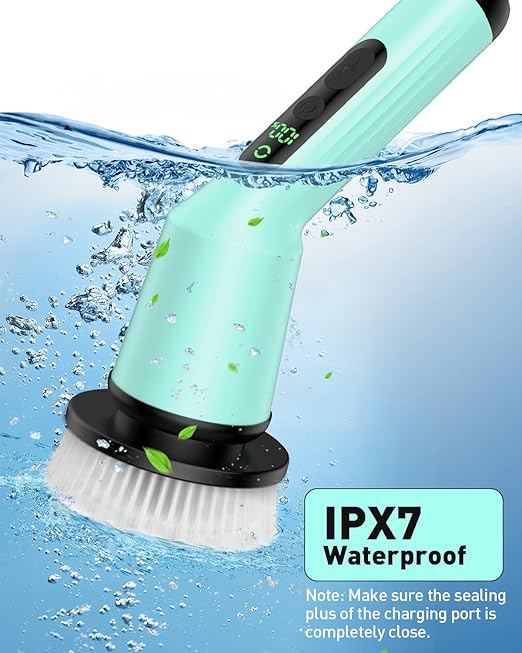 Electric Spin Scrubber for Cleaning Bathroom, Shower Scrubber Cordless Cleaning Brush with IPX7 Waterproof & 2 Speed, 3 Brush Heads, Bathroom Cleaning Supplies for Toilet Shower Tub Mint Green