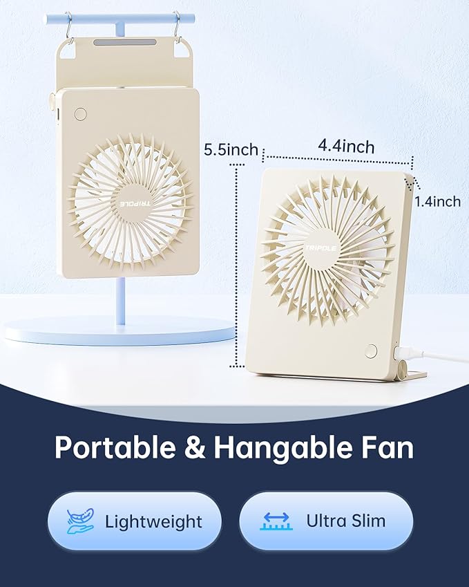 TriPole Mini Desk Fan USB Powered Portable Fan Small Personal Fan 3 Speeds Strong Airflow Table Fan for Travel Home Office Bedroom Desktop, 3.3ft Cable (No Battery, Beige)