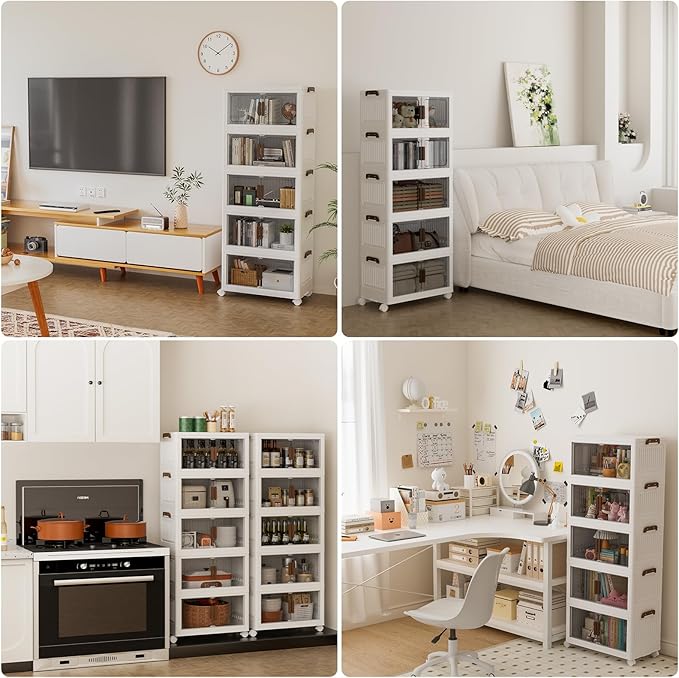 331 QT/83 GAL 5 Tier Stackable Plastic Storage Bins with Lids, Collapsible Closet Organizer, Lockable Folding Storage Containers with Doors and Wheels for Closets, Office