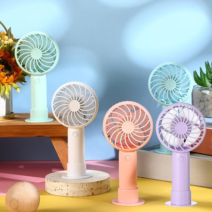 Tujoe 6 Pcs Mini Powerful Handheld Fan 3 Speed Personal Small Portable Rechargeable Fan with Base USB for Women Eyelash Makeup Office Travel Beach Indoor Outdoor (Purple)