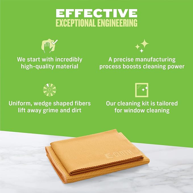 E-Cloth Microfiber Window Cleaning Cloth Kit - Glass Cleaning Cloth for Windows, Mirrors, Cars, Lenses, Eyeglasses, & More, Streak Free Clean