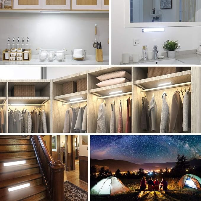 RXWLKJ 54-LED Under Cabinet Lights,USB Rechargeable Kitchen Night Light,Battery Operated Counter Closet Lighting,Wireless Motion Activated Light for Cabinets Cupboard Pantry(Warm Light 2Pack