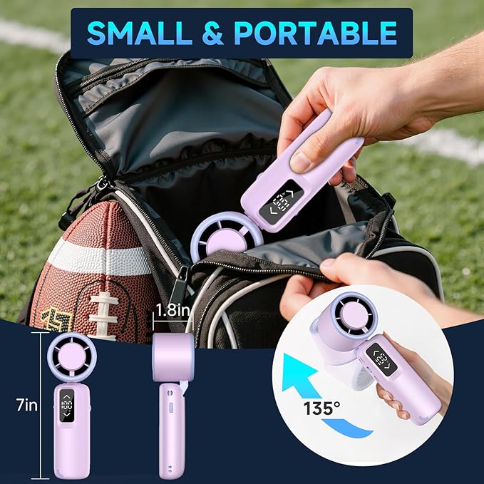 Portable Handheld Turbo Fan, 1-100 Gear Wind, Battery Operated, Up to 23 Working Hours, 3 IN 1 Personal Fan with Air Turbo Tech, Cooling Essentials for Indoor/Outdoor(Purple)