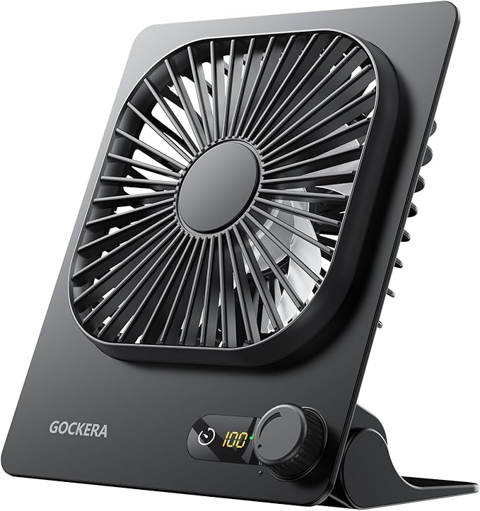 Desk Fan, 6.61''Ultra-thin Battery Powered Fan with Powerful Wind,100 Speeds Adjustable&Digital Display,Timer,Ultra-quiet Small Portable Fan for Bedroom,Office,Travel (Pink and Black, 5000mAh)