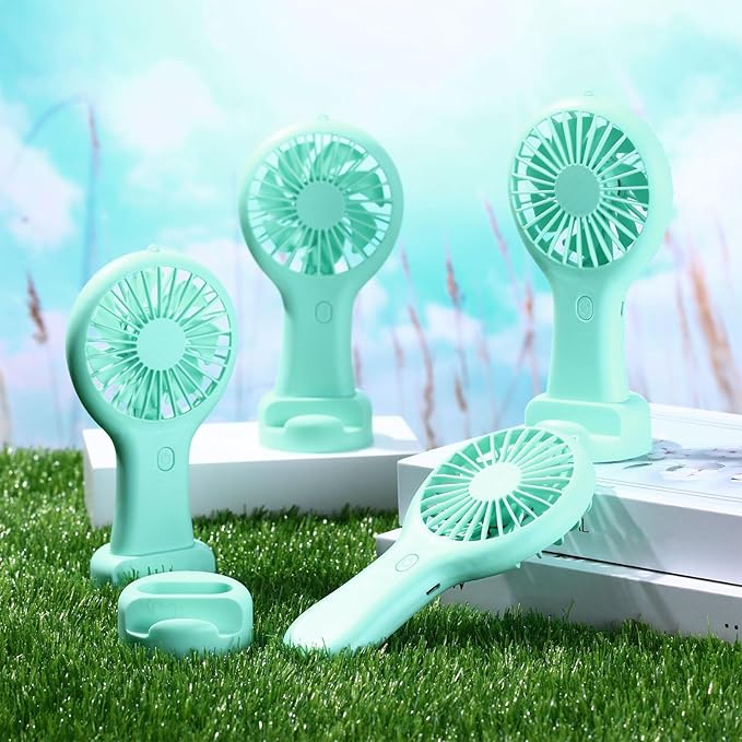 Woanger 12 Pcs Mini Handheld Fan Bulk 3 Speed USB Electric Battery Operated Small Portable Pocket Fan with Data Cable Mounting Base Summer Gift for Wedding Camping Travel (Green)