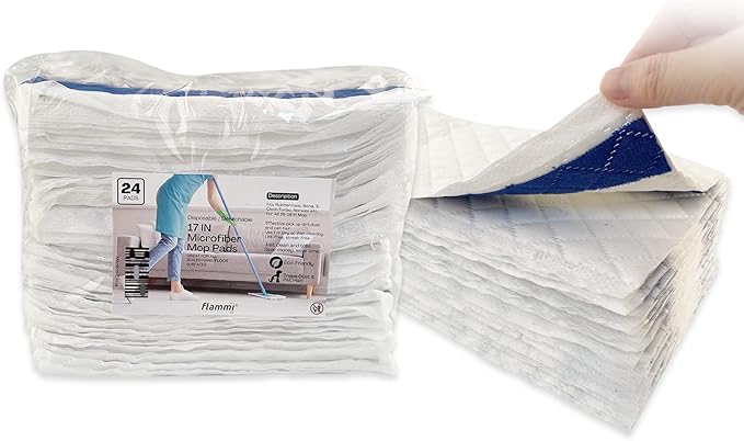 18 Inch Microfiber Disposable Mop Pad 24 Pack for All 16-18'' Hook & Loop System Mop, Wet Dry Cleaning Pad Compatible with Bona,Rubbermaid,Turbo,Norwex (18 in, 24 Pack)