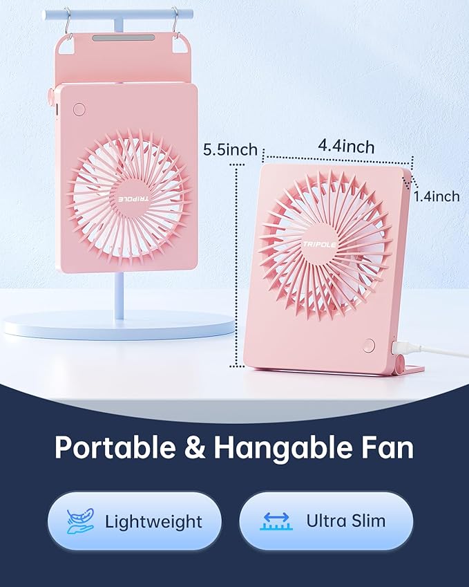 TriPole Mini Desk Fan USB Powered Portable Fan Small Personal Fan 3 Speeds Strong Airflow Table Fan for Travel Home Office Bedroom Desktop, 3.3ft Cable (No Battery, Pink)