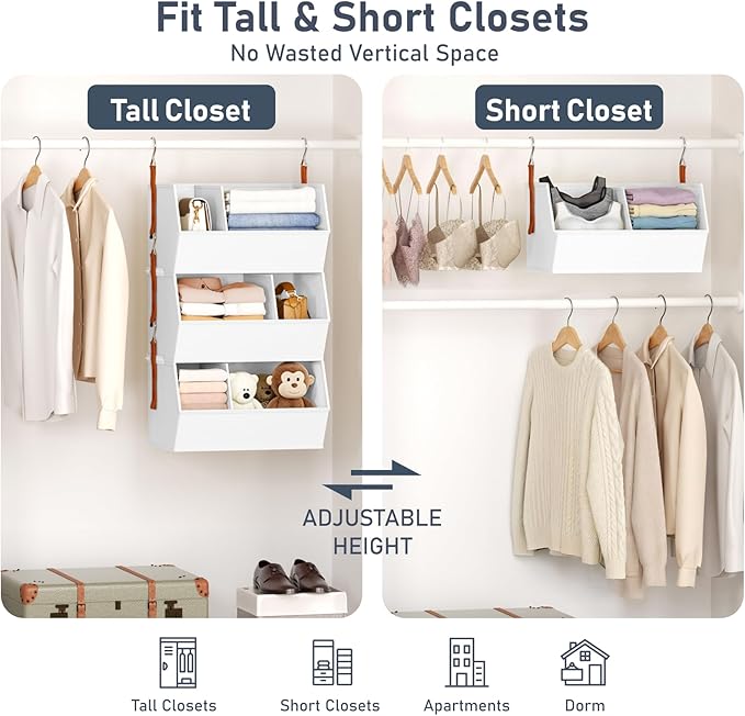 Hanging Closet Organizer Extra Large, Clothes Hanging Shelves for Closet with Divider, Collapsible Closet Storage System, Fabric Storage Bins for Home