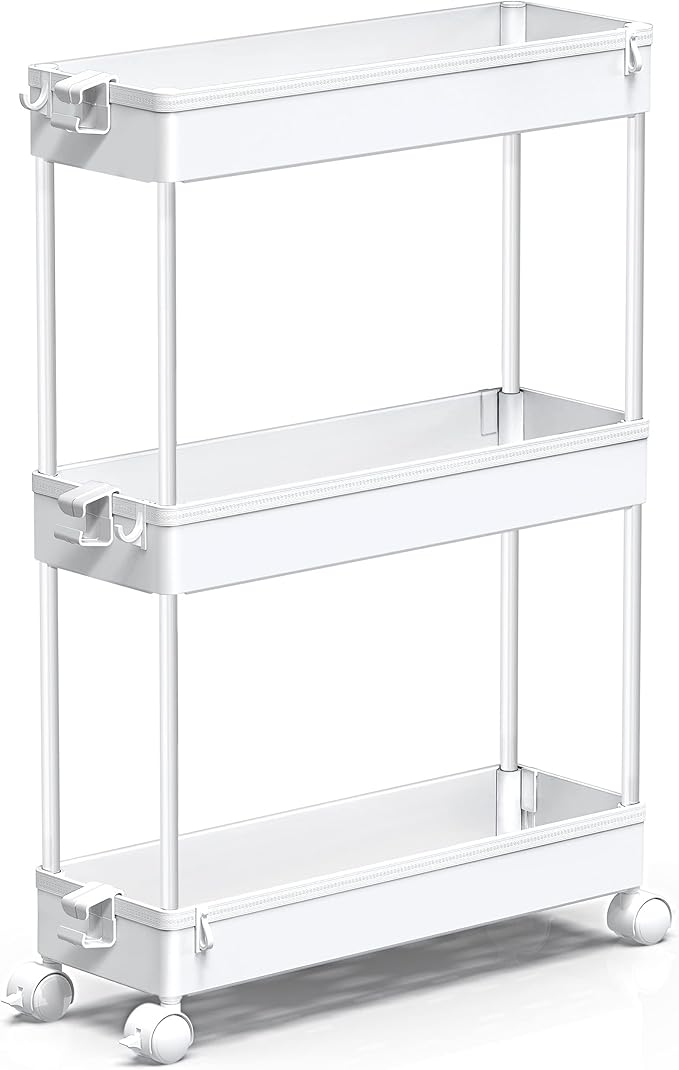 Slim Rolling Storage Cart, White