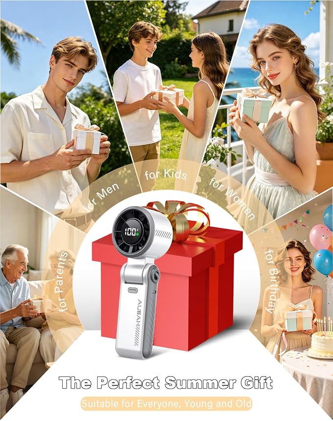 Portable Handheld Turbo Fan - 5 Speed Mini Personal Fan with Strong Airflow, Foldable 3 in 1 Rechargeable Battery Operated Travel Essentials Hand Fans for Indoor/Outdoor Use, White