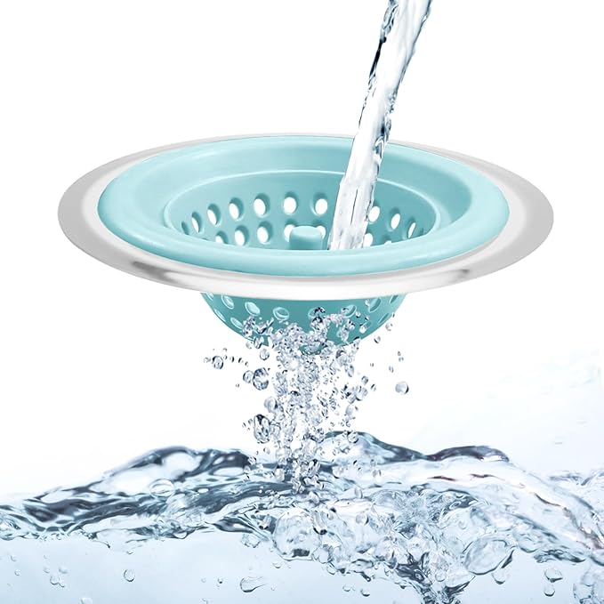 Silicone Strainer for Kitchen Sink, 2 Pack, Stainless Steel Reinforced, Basket Strainer, Drain Cover, Food Catcher, Debris Trap