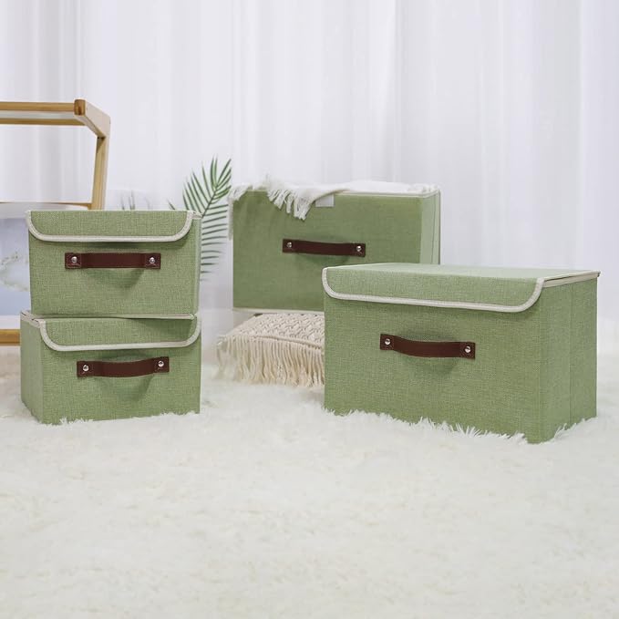ANMINY 4 Storage Bins with Lid - Small Green
