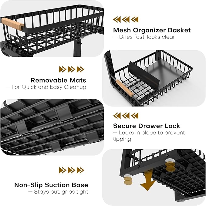 Under Sink Organizer, Heavy-Duty & Rust-Resistant Carbon Steel Metal