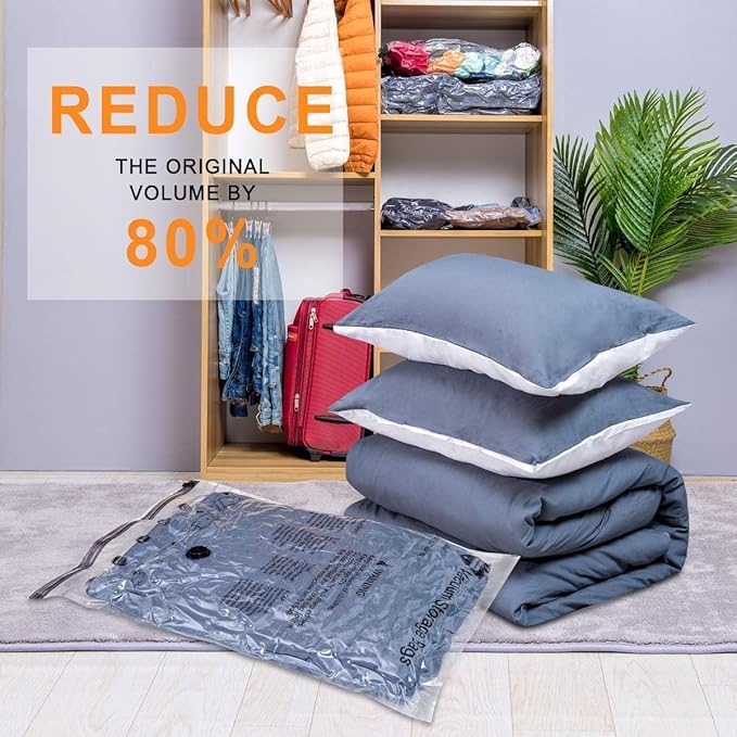 GONGSHI Vacuum Seal Bags for Clothing Travel & Home Storage, Travel Vacuum Bags with Electric Pump,Space Saver for Blankets, Comforters, Pillows, Clothes,10 Large