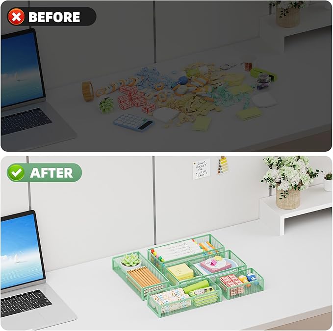 5 Pack Desk Drawer Organizer Set, Green