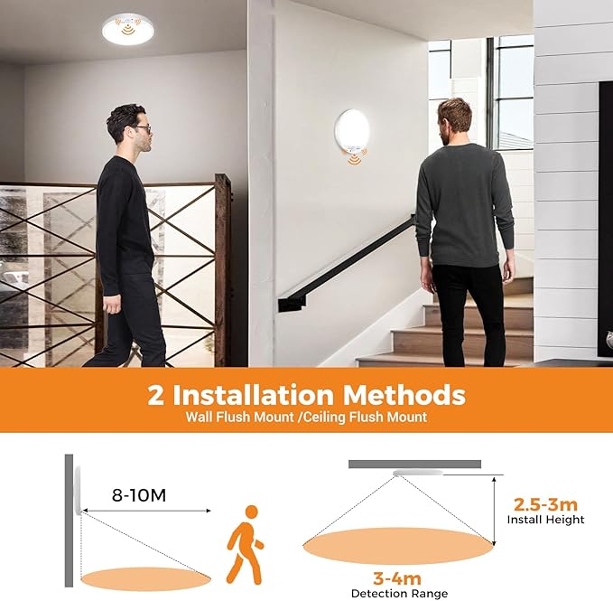 slochi Motion Sensor Light Indoor Hardwired PIR, 3000K/4000K/6500K LED Closet Lights Motion Sensored, 15W 1500LM 7 in, Timer, Motion Activated Flush Mount Ceiling Light for Hallway Wall Pantry, White