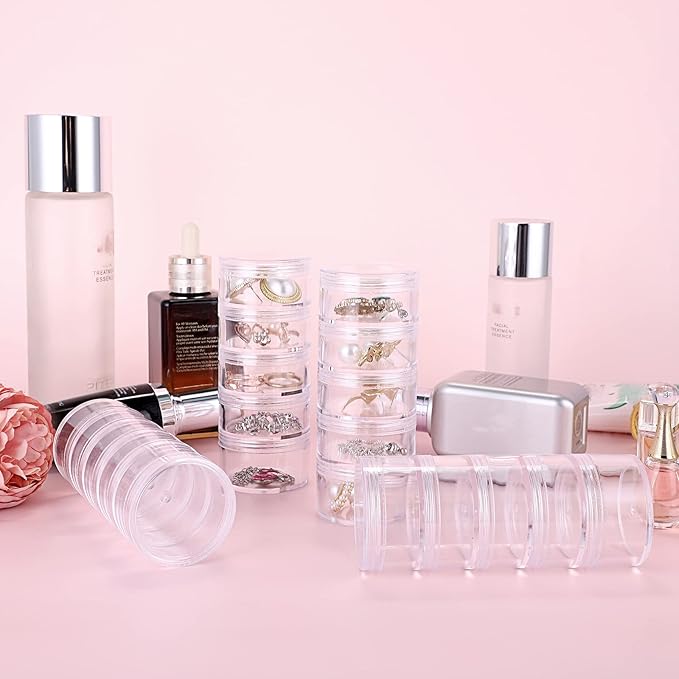 4 Set Stackable Cosmetic Containers with Screw Lids Plastic Sample Jars 30ml