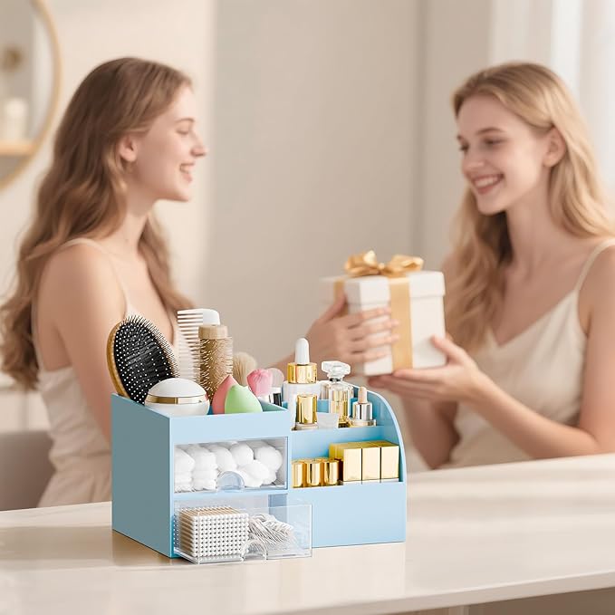 Makeup Organizer with 2 Drawers, Blue