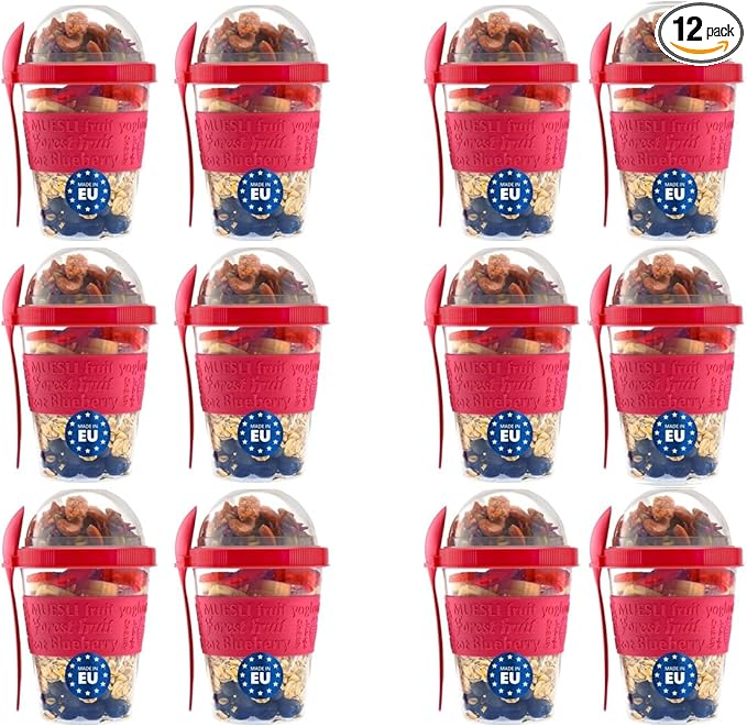 Tribello On the Go Yogurt Parfait Cups with Lids, Topping Compartment & Spoon, Parfait Cups for Breakfast Meal Prep