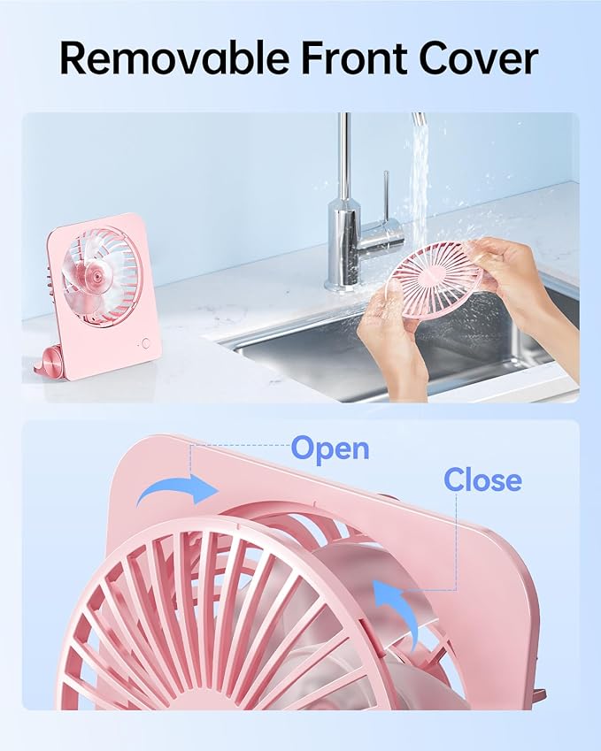 TriPole Desk Fan Small Portable Fan 2000 mAh Rechargeable Battery Ultra Quiet 4.5 Inch Mini Travel Fan with 180° Tilt Folding and 3 Speeds Adjustable for Home Office Desktop Pink