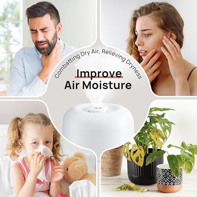 Clarston Humidifiers for Bedroom, 2L Top Fill with 360° Nozzle for Large Room, 7-Color Night Light, 24dB Quiet Cool Mist Air Humidifier for Baby Nursery & Plants, No BPA, Auto Shut Off, Easy to Clean