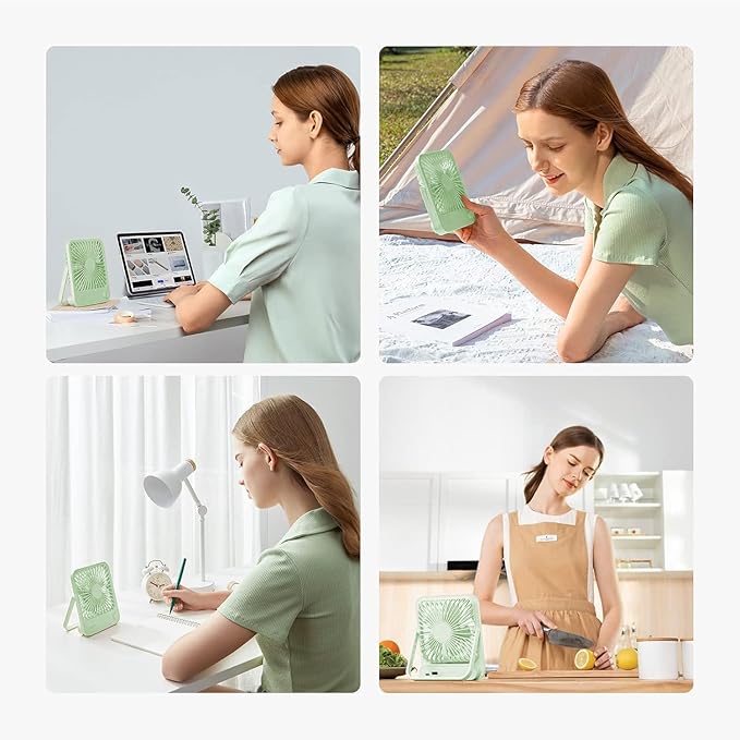 JISULIFE Desk Fan Battery Rechargeable, 4500mAh 180°Foldable Portable Personal Fan, 4 Speeds Adjustable Long Battery-life for Home Office Travel Outdoor Gifts for Women Men-Green