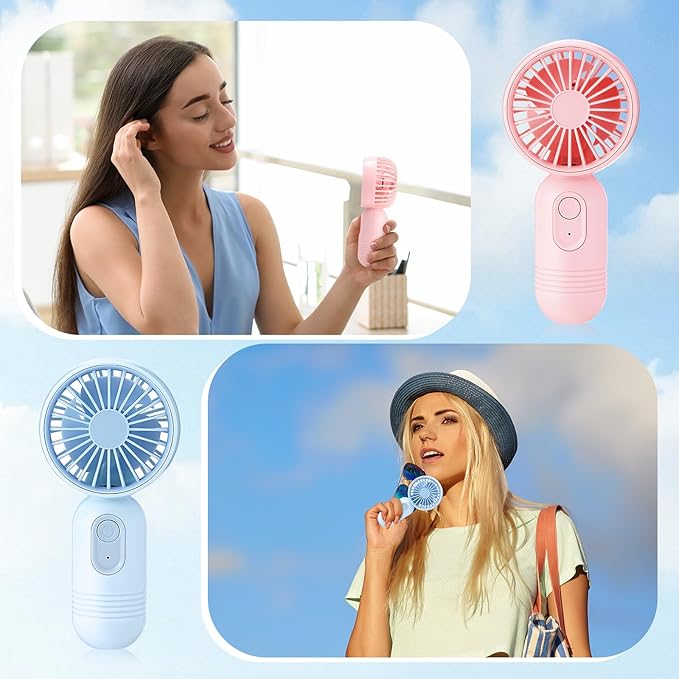 Rossesay 3 Pcs Mini Portable Fan Bulk Cute Handheld Lightweight Small Little Personal Hand Eyelash Fan 3 Speeds USB Rechargeable for Women Men Indoor Outdoor Makeup Travel (Blue,Pink,Purple)