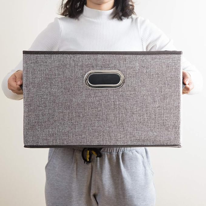 PRANDOM 5 Storage Bins - Linen Fabric Cubes (17.3"x12.2") - Closet/Living Room