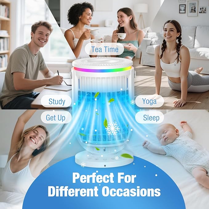 Portable Air Conditioners,Personal Mini Air Conditioner Fan with 3 Speeds,7 Colors Night Light, 4 in 1 Evaporative Air Cooler Cooling Fan with 1200ml Water Tank, Portable AC for Bedroom Office Desk