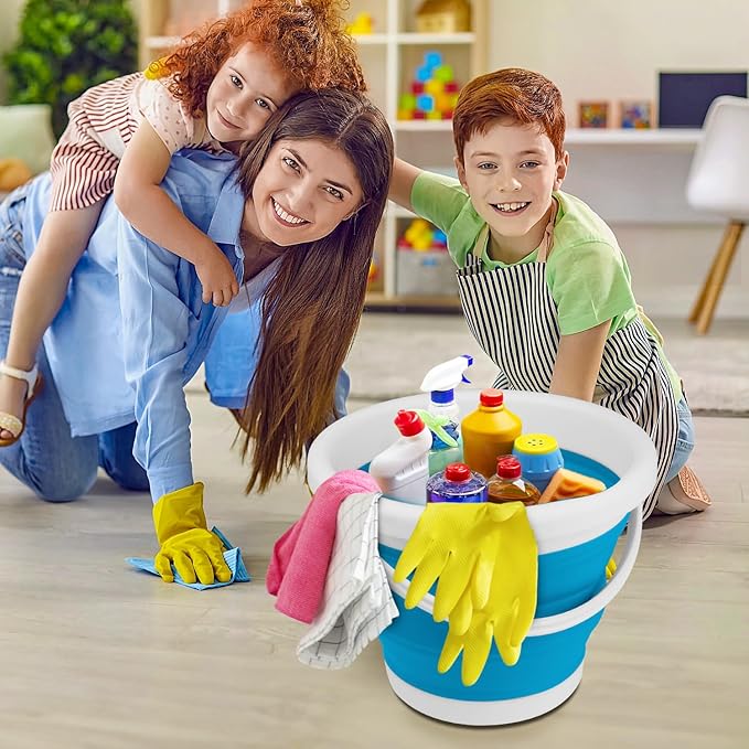 10L Collapsible Mop Bucket with Handle for Cleaning, Portable Car Wash Bucket Garden Cleaning Supplies, Ice Buckets for Parties Camping Fishing, Foldable Wash Basin Tub RV Accessories Household Use