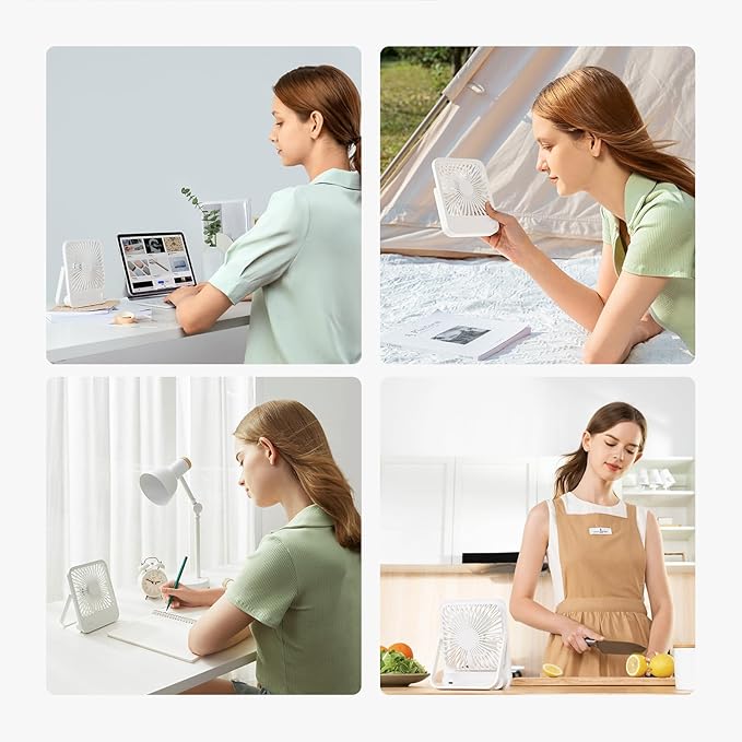 JISULIFE Desk Fan Battery Rechargeable, 4500mAh 180°Foldable Portable Personal Fan, 4 Speeds Adjustable Long Battery-life for Home Office Travel Outdoor Gifts for Women Men-White (Pack of 2)