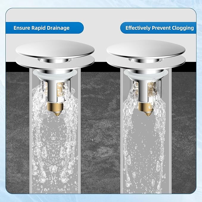 Universal Bathroom Sink Stopper, Metal Pop Up Sink Drain Strainer with Detachable Hair Catcher, Fits 1.1"-2.36" US Basin