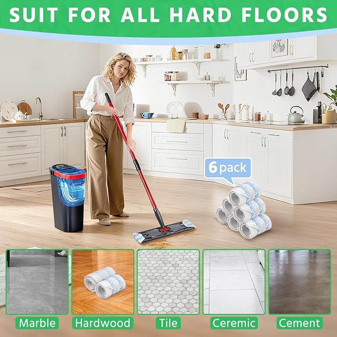 6 Pack H2prO Mop Pads Compatible with O Ceda H2PrO Flat Mop System, Reusable Mop Pads, Microfiber Mop Heads Replacements for Ocedar Flat Mop, Washable Microfiber Mop Cleaning Refills Pads