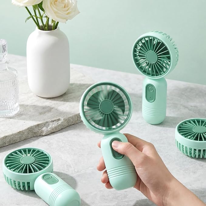 Rossesay 48 Pcs Mini Portable Fan Bulk Cute Handheld Lightweight Small Little Personal Hand Eyelash Fan 3 Speeds USB Rechargeable for Women Men Indoor Outdoor Makeup Travel (Green)