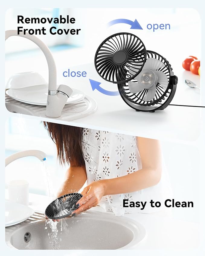 Edvision USB Desk Fan, 5 Inch Mini Portable, 3 Speeds Strong Airflow Personal Desktop, Detachable Cooling Fan 360° Rotation Quiet Small Fan for Desk Home Office Travel Car, Black, 5ft Cable