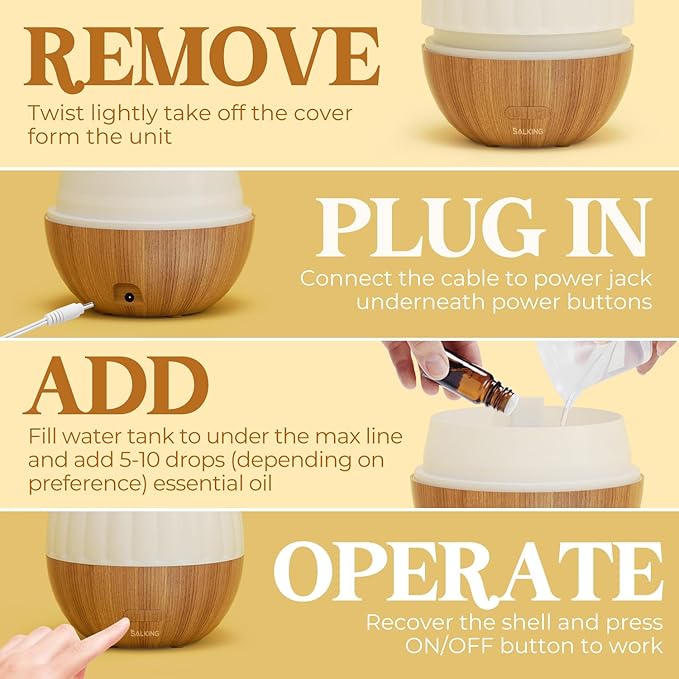 SALKING Essential Oil Diffuser, 300ml Aromatherapy Diffuser for Essential Oils, Ultrasonic Diffuser with Adjustable Mist Mode Timers, Cool Mist Humidifier with 8 Color Lights, for Office Home