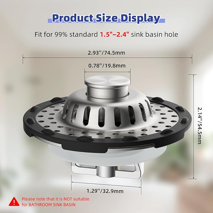 Universal Bathtub Drain Stopper Shower Drain Hair Catcher, Tub Stopper with Visible Top Strainer