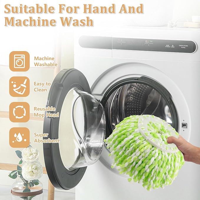 NICEMOVIC 5 Pack Spin Mop Replacement Head for 360° Spin Mop System, Round Shape Standard Universal Size Mop Head, Microfiber Spin Mop Refills Easy Cleaning and Machine Washable