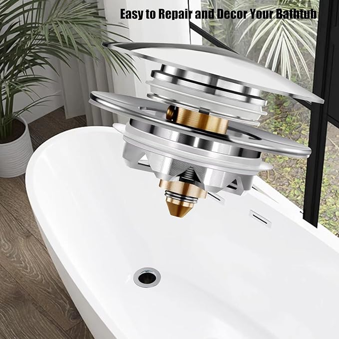 Anlige Bathtub Drain Stopper, Pop Up Tub Stopper and Cover, Bottom with Hair Catcher, Universal for 1.45 to 1.8 in Drain, Replaces Old Drain Plug