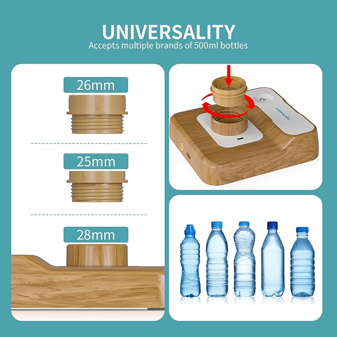 Portable Humidifiers for Travel, Small Mini Humidifier with Auto Shut-Off, Nightlight and Storage Bag for Hotel, Bedroom or Office, Plant Humidifier Indoor, Wood Grain