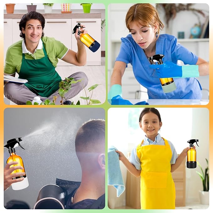 ZENOWICK 5 Pack/16 Oz Glass Spray Bottles, Refillable Empty Containers with Silicone Sleeve, Upgraded Adjustable Nozzle Spray Bottle Sets for Cleaning, Essential Oils, Hair (Amber)