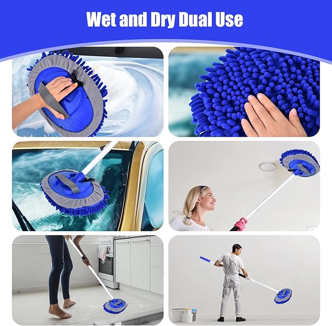 62" Car Wash Brush Kit - 1 Microfiber Head, Blue